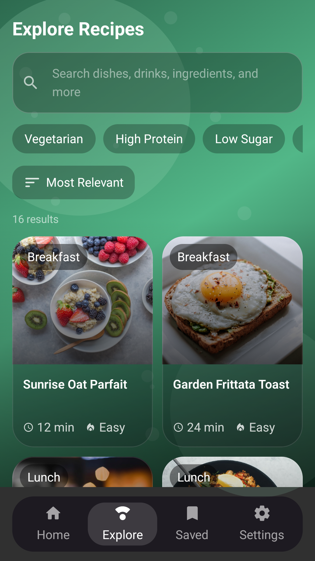 Culinary Compass recipe exploration screen